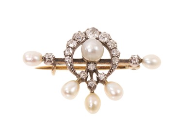 Lot 455 - Victorian diamond and pearl brooch