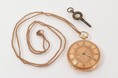 Lot 557 - 19th century ladies' 18ct gold fob watch on chain