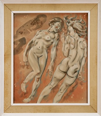 Lot 1236 - *Francis Plummer (1930-2019) egg tempera on board, Two figures sleeping, 60cm x 50cm, framed