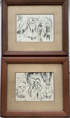 Lot 1257 - * Francis Plummer (1930-2019) two pencil studies, abstract figures, both signed and dated with two dates 1949 and 1952, 18cm x 25cm, glazed frames