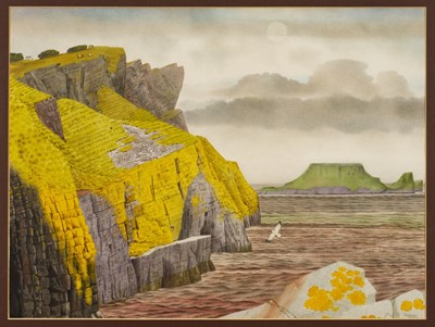 Lot 1253 - *Francis Plummer (1930-2019) watercolour, cliffs and sea, signed and dated '74, 46cm x 60cm, glazed frame