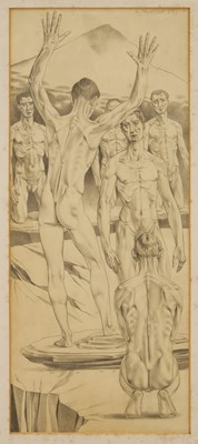 Lot 1245 - *Francis Plummer (1930-2019) graphite drawing, 'Exhorting Spirit', signed and dated '57, titled verso, 60cm x 25cm, glazed frame