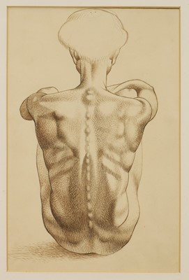 Lot 1249 - *Francis Plummer (1930-2019) pencil and watercolour study of seated figure, ‘Background for Seashore’