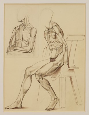 Lot 1250 - *Francis Plummer (1930-2019) pencil and watercolour, seated figure study, 33cm x 25cm, glazed frame