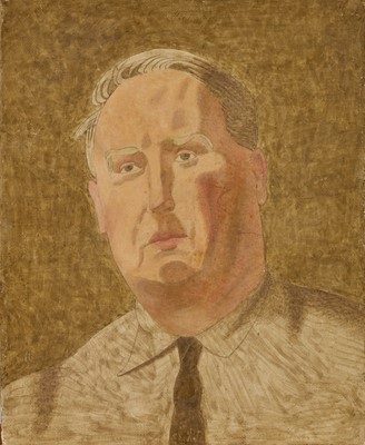 Lot 216 - *Francis Plummer (1930-2019) egg tempera on board, study for Portrait of a Gentleman, 43cm x 35cm, unframed