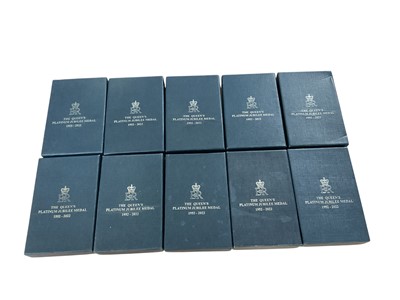 Lot 118 - Collection of ten original Queen Elizabeth II 2022 Platinum Jubilee medal boxes of issue (empty), (10).