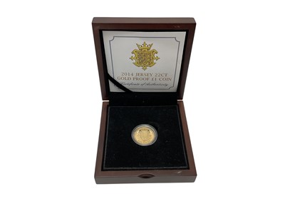 Lot 408 - Jersey - Gold proof £1 coin 2014 (Wt. 7.98gms, 22ct, cased with Certificate of Authenticity) (1 coin)