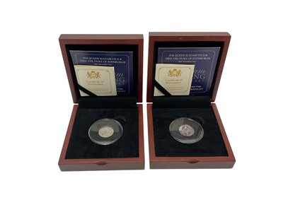 Lot 409 - Jersey - Platinum proof wedding anniversary One Penny coins 2017 x 2 (N.B. Wt. 4gms each, 9ct, cased with Certificates of Authenticity) (2 coins)