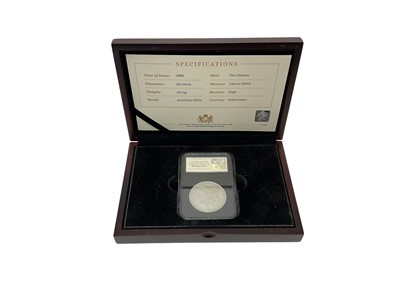 Lot 414 - U.S. - Silver Liberty Dollar 1888 o (New Orleans) 'Hot Lips' error-scarce (N.B. Slabbed with minor edge bruises noted) otherwise AVF (N.B. Cased with Certificate of Authenticity) (1 coin)