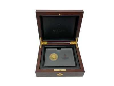 Lot 416 - Nille Islands - Gold proof 24ct. East India Company 1oz Trade Dollar, reverse with standing Britannia 2018 (N.B. Cased with Certificate of Authenticity) (1 coin)