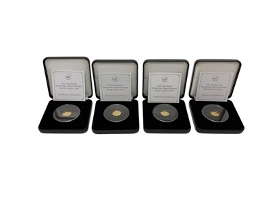 Lot 424 - Alderney - Gold proof-like Twenty Five Pence 1gm commemorative coins 1947-2017 x 4 (N.B. Cased with Certificates of Authenticity) (Four coins)