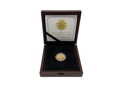 Lot 425 - Jersey - Gold proof £1 coin 2014 (N.B. Cased with Certificate of Authenticity) (1 coin)