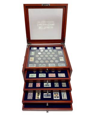 Lot 431 - U.S. - A five drawer wood cabinet containing a Danbury Mint Collection of '100 Years of Lincoln' One Cent coins & stamps '150th Anniversary Collection' (112 coin set)