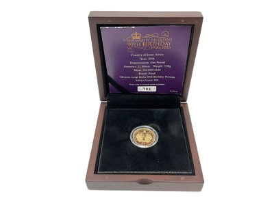 Lot 454 - Jersey - Gold proof One Pound '90th Birthday' 2016 (N.B. Cased with Certificate of Authenticity) (1 coin)