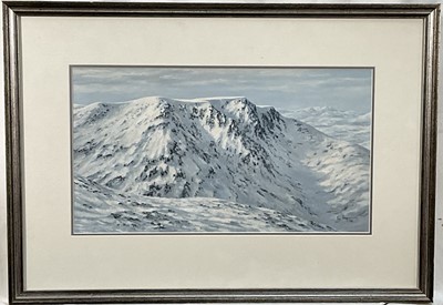 Lot 4 - Ken Ferguson (Scottish, Contemporary) oil on canvas, Mountain landscape, signed and dated '00, 24cm x 44cm, glazed frame