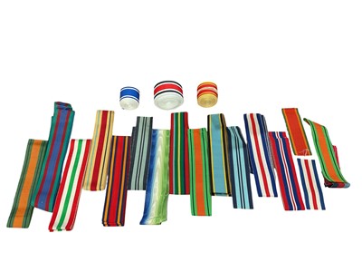 Lot 147 - Collection of assorted medal ribbons for Second World War campaign medals, together with other rolls of ribbon for Police and Fire Brigade medals, (1 box).