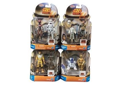 Lot 1806 - Hasbro Sar Wars Rebels 3.75" action figures MS02, MS08, MS11 & MS18 and SL01, SL11, SL15 & SL23 together with four Commando packs and twin pack, plus selection of other action figures,...