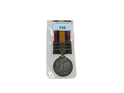 Lot 155 - Queen's South Africa medal with three clasps - Cape Colony, South Africa 1901 and South Africa 1902, naming erased and medal renamed to 7084 Rfn. A. Bacon. 4th K. R. R.