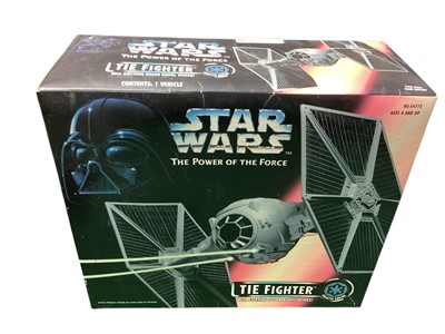 Lot 1810 - Kenner (c1996) Star Wars The Power of the Force Tie Fighters, Ronto & Jawa, Jabba the Hutt & Han Solo together with Imperial Speeder Bike, all boxed (4)
