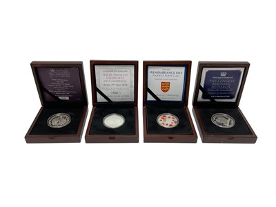 Lot 461 - World - Mixed silver coins to include G.B. Royal Mint proof £5's 'The Sapphire Jubilee' 2017, 'The Royal Wedidng' 2018, 'A Portrait of a Prince' 2018 x 2 (N.B. One of which is a Piedfort) &...