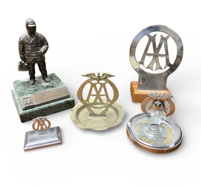 Lot 162 - AA One Million Membership 1950 ashtray, other AA items to include desk weights, ashtray and award, (5).