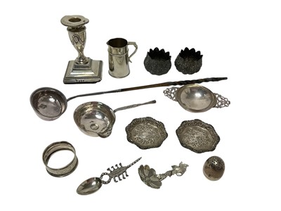 Lot 251 - Group assorted silver items including a toddy ladle, candlestick etc.