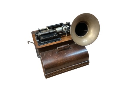 Lot 2930 - Early 20th century Edison phonograph together with a box of wax cylinders.