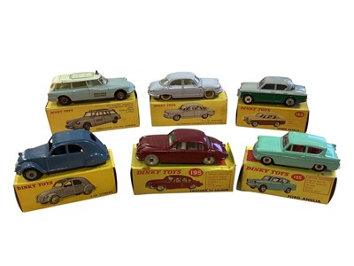 Lot 1856 - Dinky Toys diecast vehicles including Jaguar 3.4 Saloon No.195, Ambulance ID19 Citroen No.556, 2 CV Citroen No.535, P 17 Panhard No.547, Singer Gazelle No.168, Ford Anglia No.155, plus five mili...