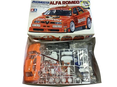 Lot 1859 - Tamiya 1:24 scale model kit Jagermeister Alfa Romeo 155 V6 TI, boxed 24148 & Nissan Silva K's, boxed 24078, AMT 1:25 scale 1962 Buick Special K5042-200, 1959 Chevrolet Impala Convertible 40...