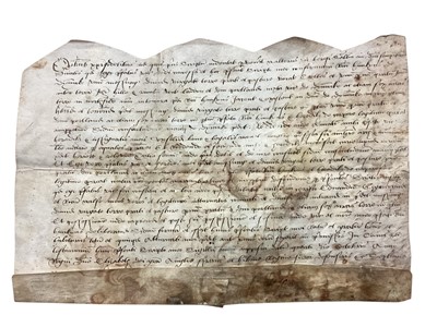 Lot 1172 - Tudor document inscribed in ink for the charter of land in Dymock, Gloucester, dated 4th October 1565, signed by Walter Devereaux, first Earl of Essex