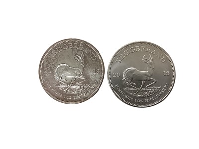 Lot 522 - South Africa - .999 silver Krugerrands 2018 x 2 UNC (2 coins)