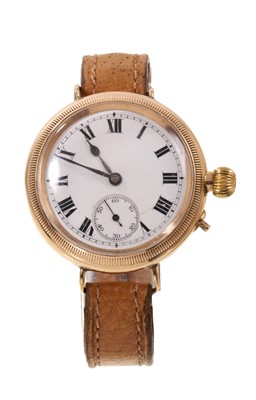Lot 544 - WWI period gentlemen's gold wristwatch
