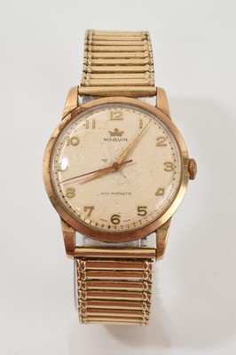 Lot 553 - Gentlemen's Marvin 9ct gold wristwatch on plated bracelet