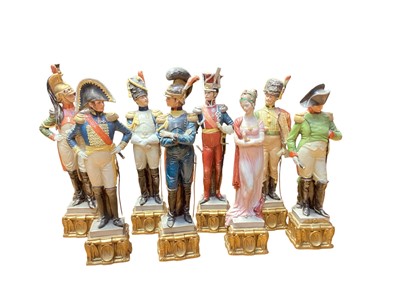 Lot 2214 - Set of eight Capodimonte porcelain figures of Napoleon, Josephine and various generals