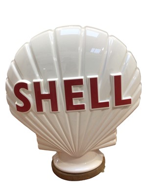 Lot 156 - Modern Shell petrol Perspex pump globe with stand and plug in illumination, approximately 49cm in height.
