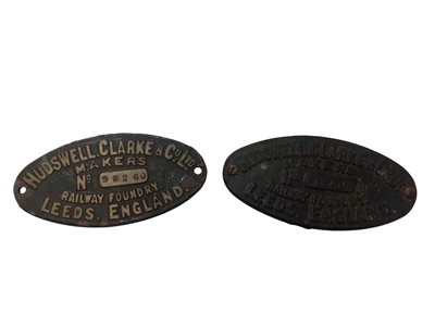 Lot 2951 - Two 'Hudswell Clarke & Co Ltd Makers No 98260 Railway Foundry Leeds, England' work plates