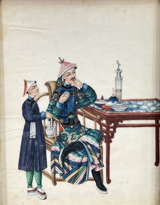 Lot 76 - Chinese painting on pith, large and finely painted, 24cm x 18.5cm, glazed gilt frame