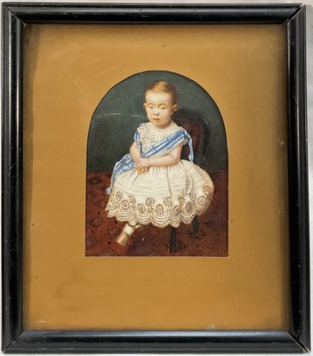 Lot 78 - 19th century watercolour on card of an infant, 10.5cm x 8cm, glazed frame