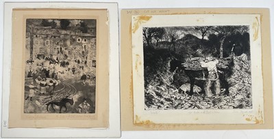 Lot 107 - Richard Fozard (1923-2000) two signed etchings dated 1955 ‘Piazza Anticoli’, 25cm x 18cm and ‘Winter’, 21.5cm x 28cm, laid on card, unframed