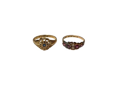 Lot 161 - Early 20th century sapphire and diamond cluster ring in 18ct gold setting, together with a Victorian 12ct gold garnet and seed pearl ring (2)