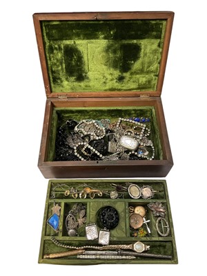Lot 163 - Victorian wooden jewellery box containing a collection of antique jewellery