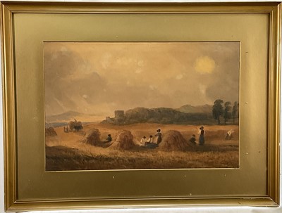 Lot 138 - Attributed to Peter de Wint, watercolour, harvest field, 29cm x 44cm, glazed gilt frame