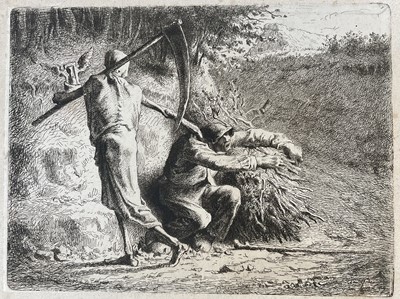 Lot 143 - After Jean-François Millet, La Mort et la bûcheron (Death and the Woodcutter), etching by Edmond Hédouin c. 1873, plate signed, laid down, 13cm x 18cm
