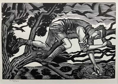 Lot 1126 - Eric Ravilious (1903-1942) limited edition woodcut print, Bird Nesting, numbered 475/500, 9cm x 13cm, with mount, unframed