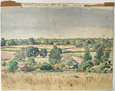 Lot 147 - 20th century watercolour ‘Summer Fields’, dated September (19)’59, 22cm x 28cm, unframed