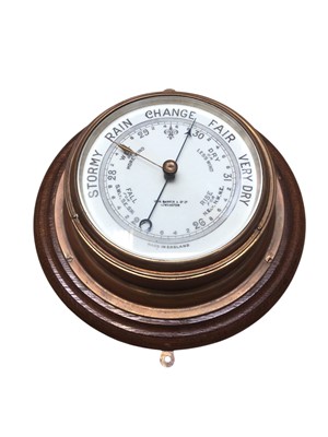 Lot 2963 - Brass ship's bulkhead barometer by John Barker & Co Ltd, Kensington