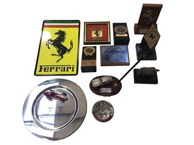 Lot 141 - Group of Ferrari concourse and show trophies and a modern Ferrari garage sign, (1 box).