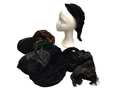 Lot 2515 - Mixed vintage accessories including hats, belts, handbags, scarves and two fur stoles, in two boxes.