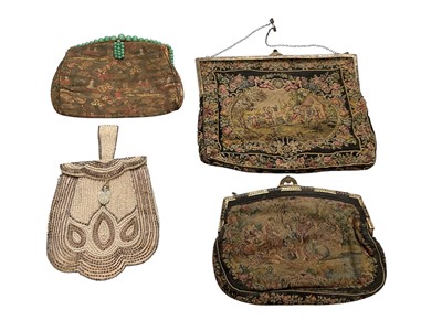 Lot 2516 - Group of vintage handbags, including petit point, Art Deco beaded bag, Art Deco Chinese brocade with faux jade beads, Indian metallic thread bags.