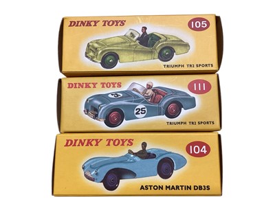 Lot 1721 - Atlas Editions Dinky Toys diecast cars including Triumph TR2 Sports # 105 & # 111, Aston Martin DB3S # 104, Hotchkiss # 23B, Mercedes Benz #23C & Auto-Union #23D Racing Cars, Porche 356A...